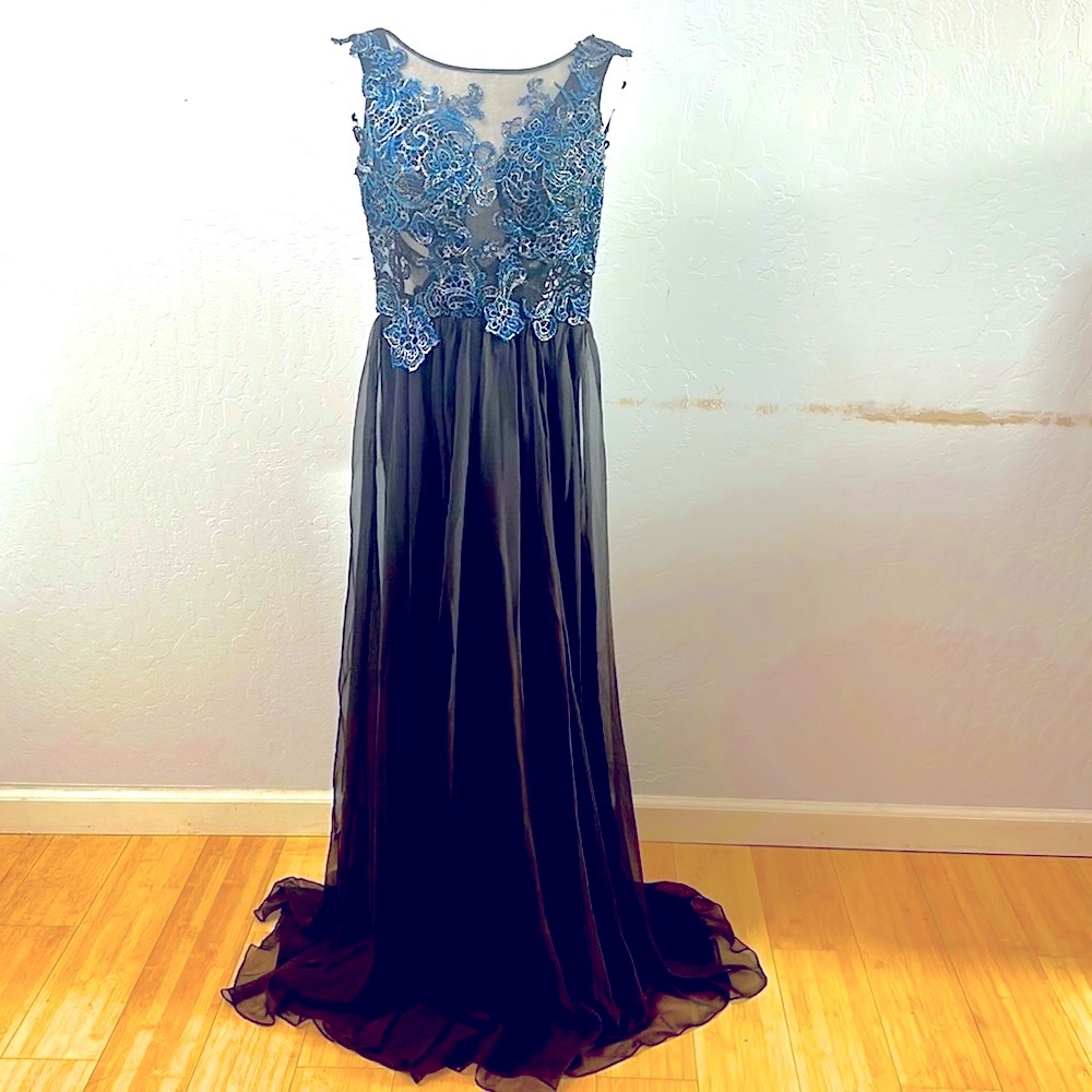 Franssical Black Blue Lace  Sequins maxi  Dress